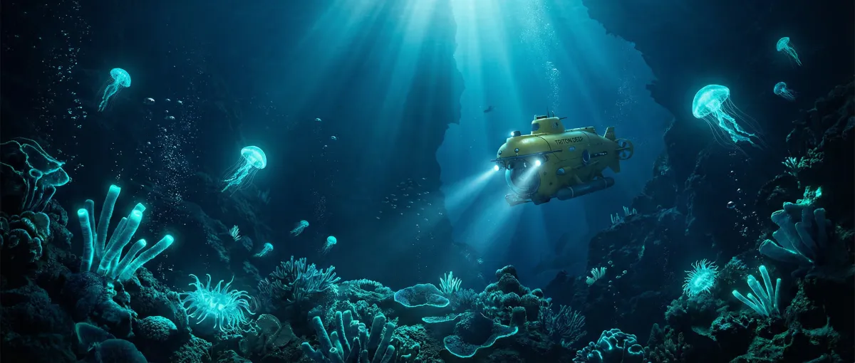 深海探索潜艇与荧光生物 - 海角论坛